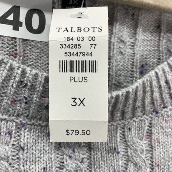 NWT Talbots Gray Cable Knit Long Sleeve CrewNeck Sweater Women Plus Size 3X - Picture 4 of 11